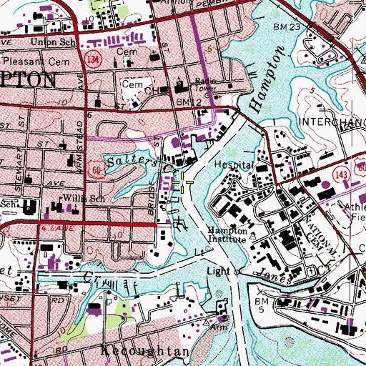 Topographic Map of Hampton Creek Marina, VA