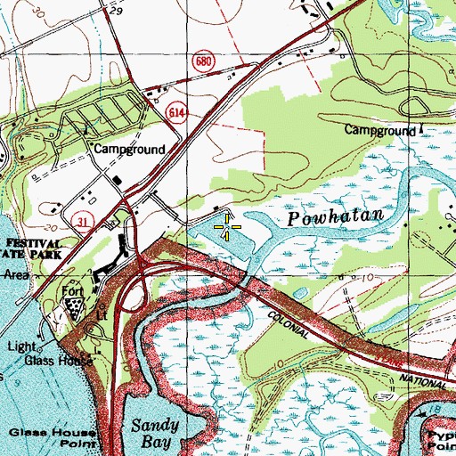 Topographic Map of Jamestown Yacht Basin, VA
