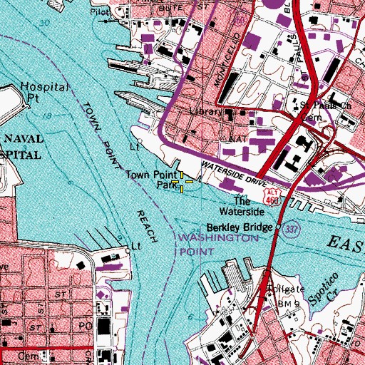 Topographic Map of Waterside Marina, VA