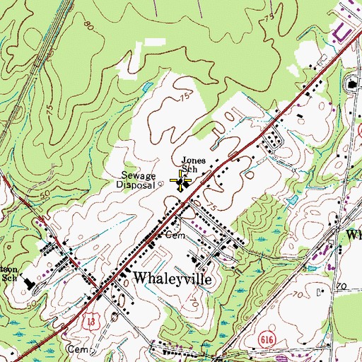 Topographic Map of Whaleyville Community Center, VA