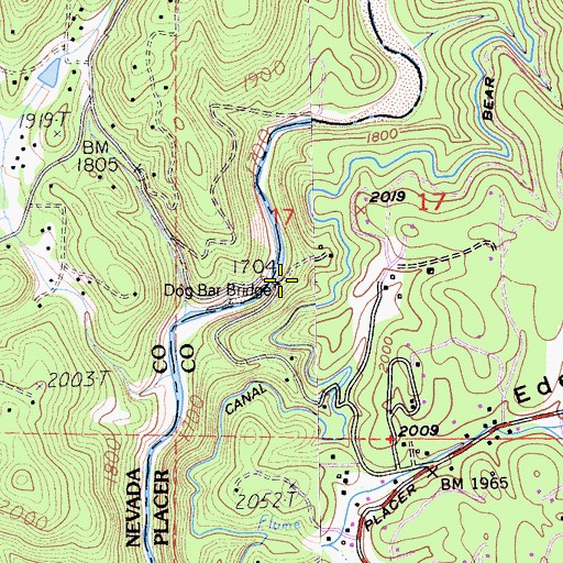 Topographic Map of Dog Bar Bridge, CA