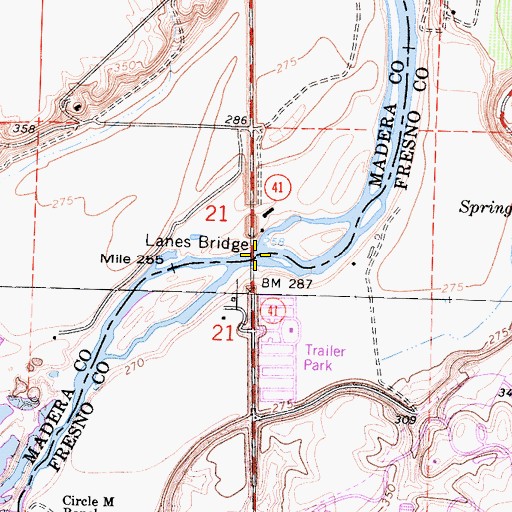 Topographic Map of Lanes Bridge, CA