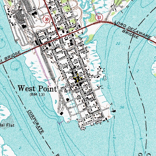 Topographic Map of Pamunkey Regional Library West Point Branch Library, VA
