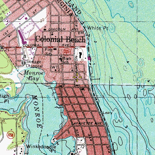 Topographic Map of Colonial Beach Historical Society's Museum at Colonial Beach, VA