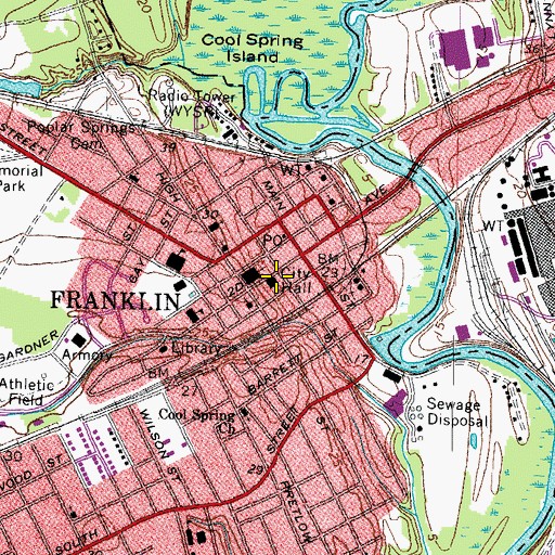 Topographic Map of Franklin City Hall, VA