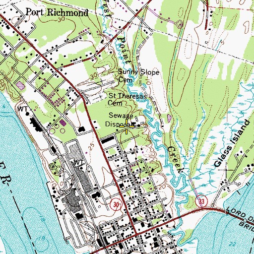 Topographic Map of Hampton Roads Sanitation District Town of West Point Sewage Treatment Plant, VA