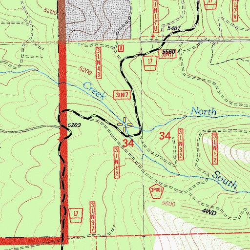 Topographic Map of North Fork Bailey Creek, CA