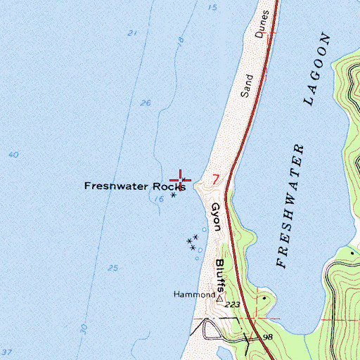 Topographic Map of Freshwater Rocks, CA