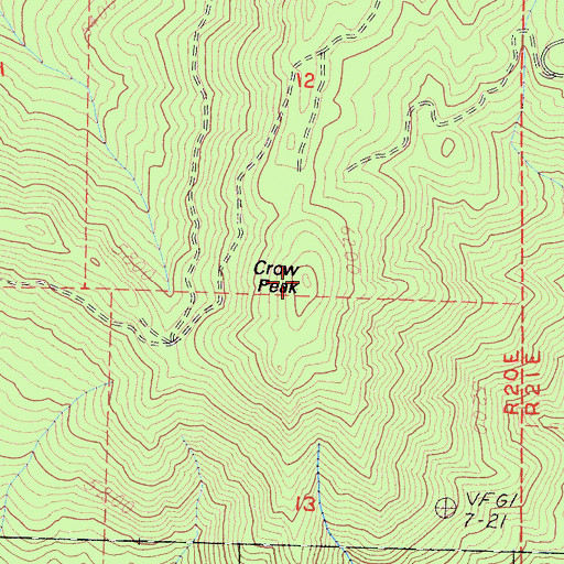 Topographic Map of Crow Peak, CA