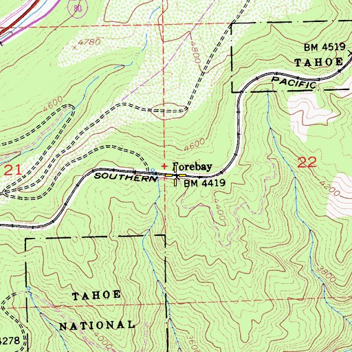 Topographic Map of Forebay, CA
