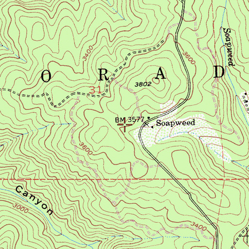 Topographic Map of Soapweed, CA