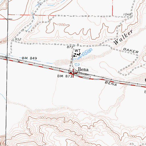 Topographic Map of Bena, CA