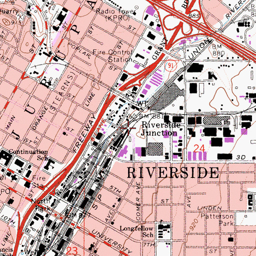 Topographic Map of Riverside Junction, CA