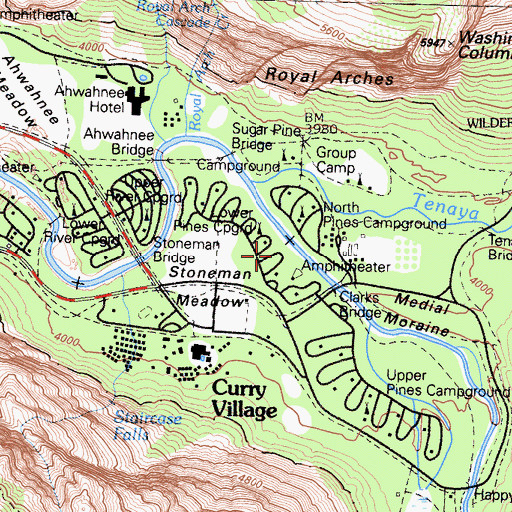 Topographic Map of Lower Pines Campground, CA