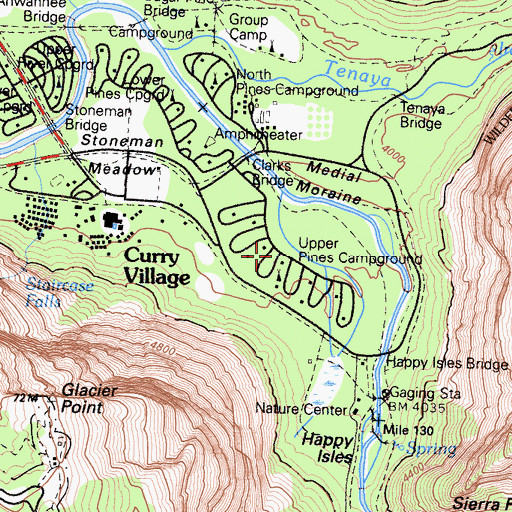 Topographic Map of Upper Pines Campground, CA