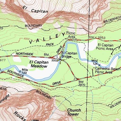 Topographic Map of El Capitan Bridge, CA