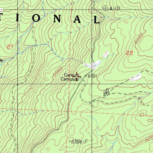 Topographic Map of Camp Five Campground, CA