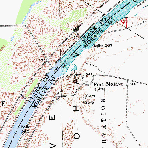 Topographic Map of Mojave City, AZ