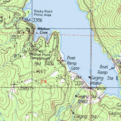Topographic Map of Wishon Point Boat Launch, CA