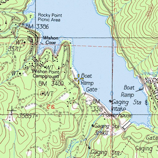 Topographic Map of Wishon Point Boat Launch, CA
