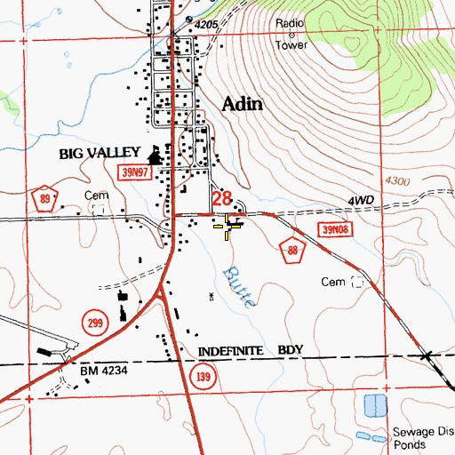 Topographic Map of Big Valley Primary School, CA