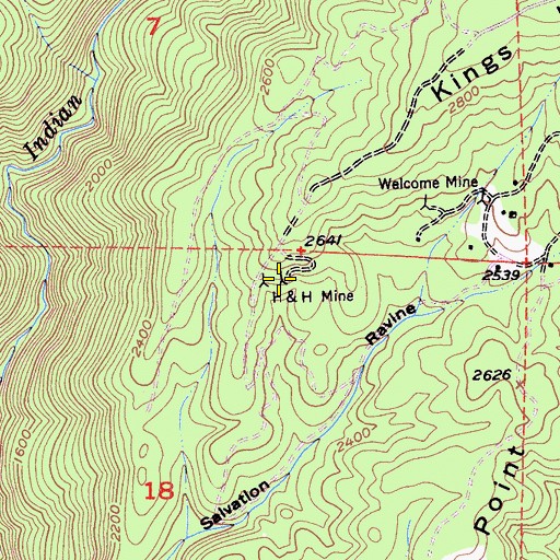Topographic Map of H and H Mine, CA