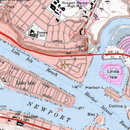 Topographic Map of Bay Shores, CA