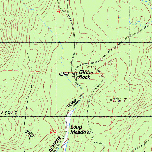 Topographic Map of Globe Rock, CA