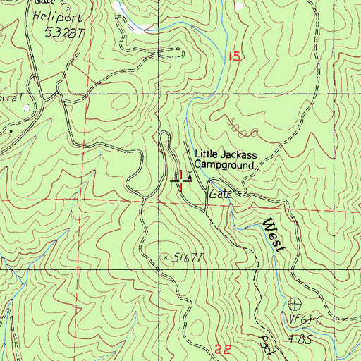 Topographic Map of Little Jackass Campground, CA