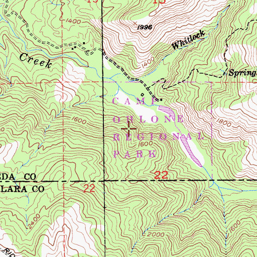 Topographic Map of Camp Ohlone Regional Park, CA