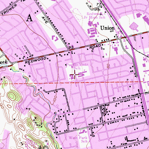 Topographic Map of Pueblo Vista Magnet Elementary School, CA