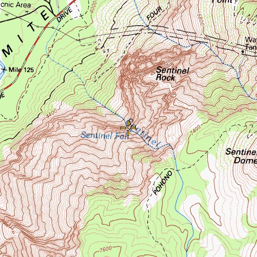 Topographic Map of Sentinel Fall, CA