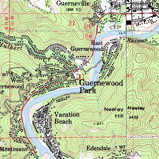 Topographic Map of Hulbert Creek, CA