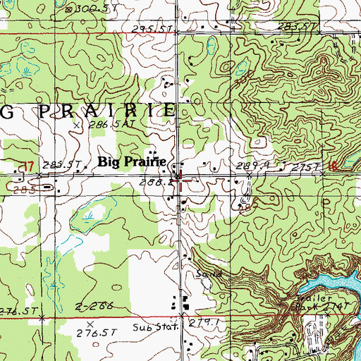 Topographic Map of Big Prairie Post Office (historical), MI