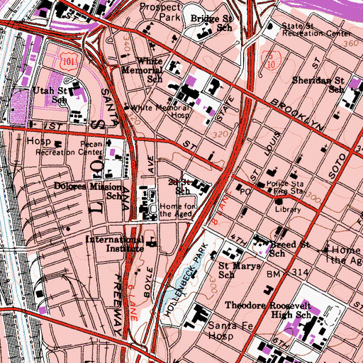 Topographic Map of Second Street Elementary School, CA