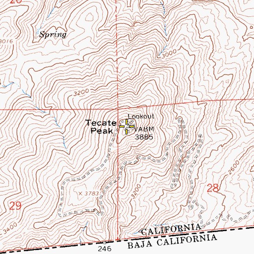 Topographic Map of Tecate Peak, CA