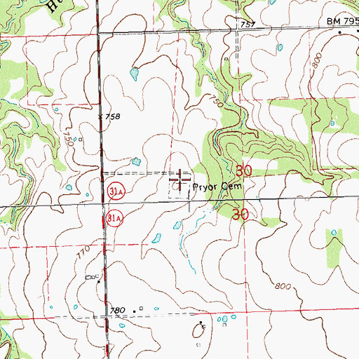 Topographic Map of Pryor Cemetery, OK