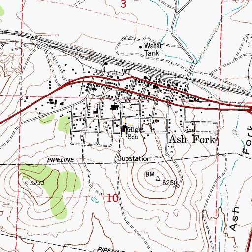 Topographic Map of Ash Fork Middle School, AZ