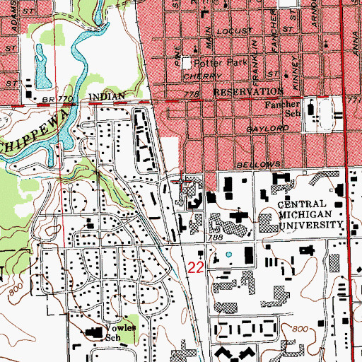 Topographic Map of Trout Hall, MI