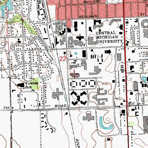 Topographic Map of Pearce Hall, MI