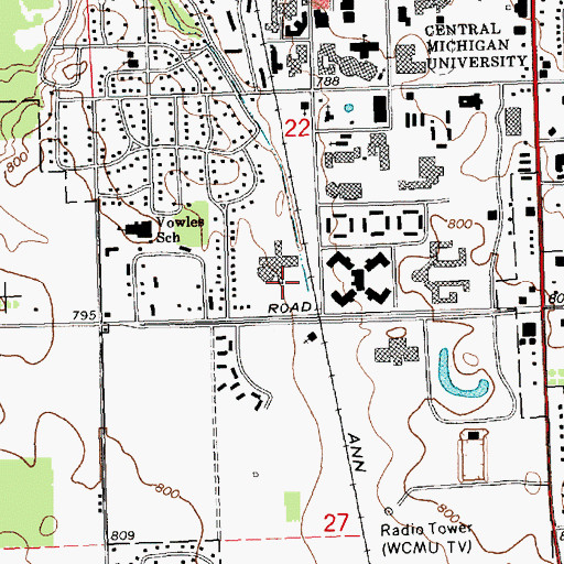Topographic Map of Corey Hall, MI
