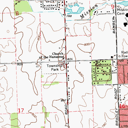 Topographic Map of Union Township Hall, MI