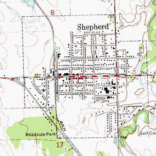 Topographic Map of Shepherd Police Department, MI