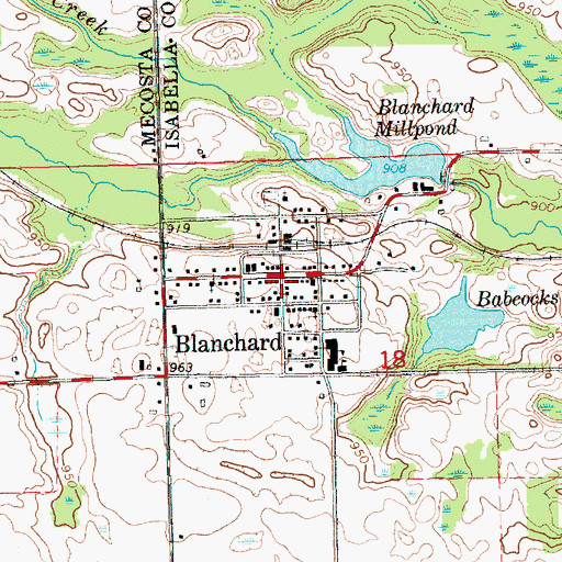 Topographic Map of Blanchard Library, MI