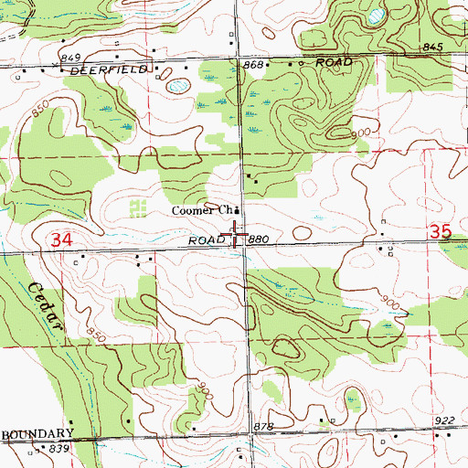 Topographic Map of Coomer Cemetery, MI