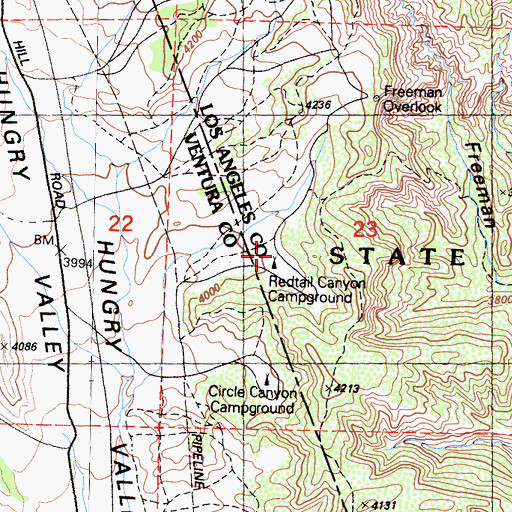 Topographic Map of Redtail Canyon Campground, CA