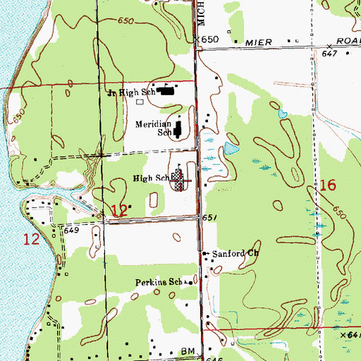 Topographic Map of Meridian High School, MI