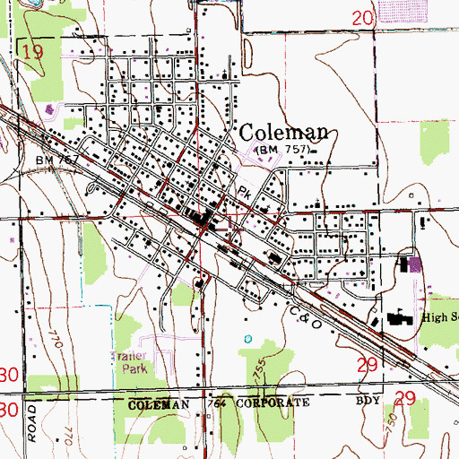 Topographic Map of Coleman Post Office, MI