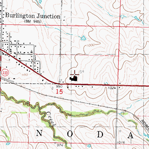 Topographic Map of West Nodaway High School, MO