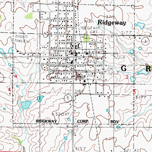 Topographic Map of Ridgeway High School, MO